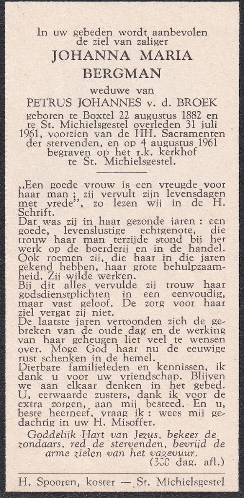 Bergman Johanna 1882 Boxtel 1961 St. Michielsgestel, Ophalen of Verzenden