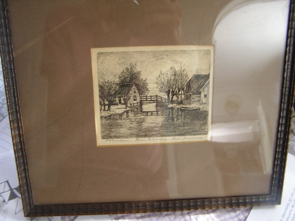 ets bruggetje Schiedam Huis te Riviere door  Marius Janssen, Antiek en Kunst, Ets, Stadsgezicht, 9 cm, Ophalen of Verzenden