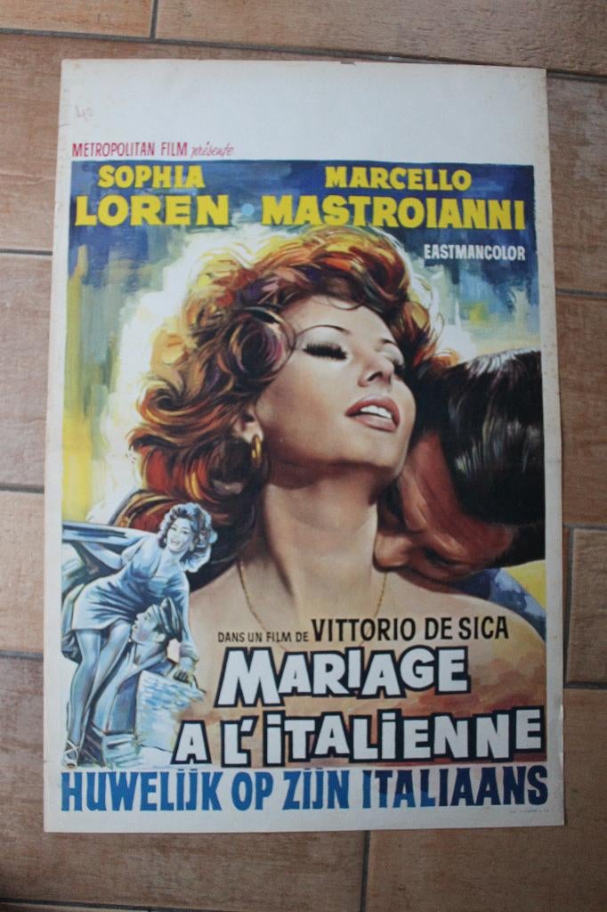 filmaffiche Sophia Loren Matrimonio all'italiana filmposter, Ophalen of Verzenden, A1 t/m A3, Film en Tv, Rechthoekig Staand