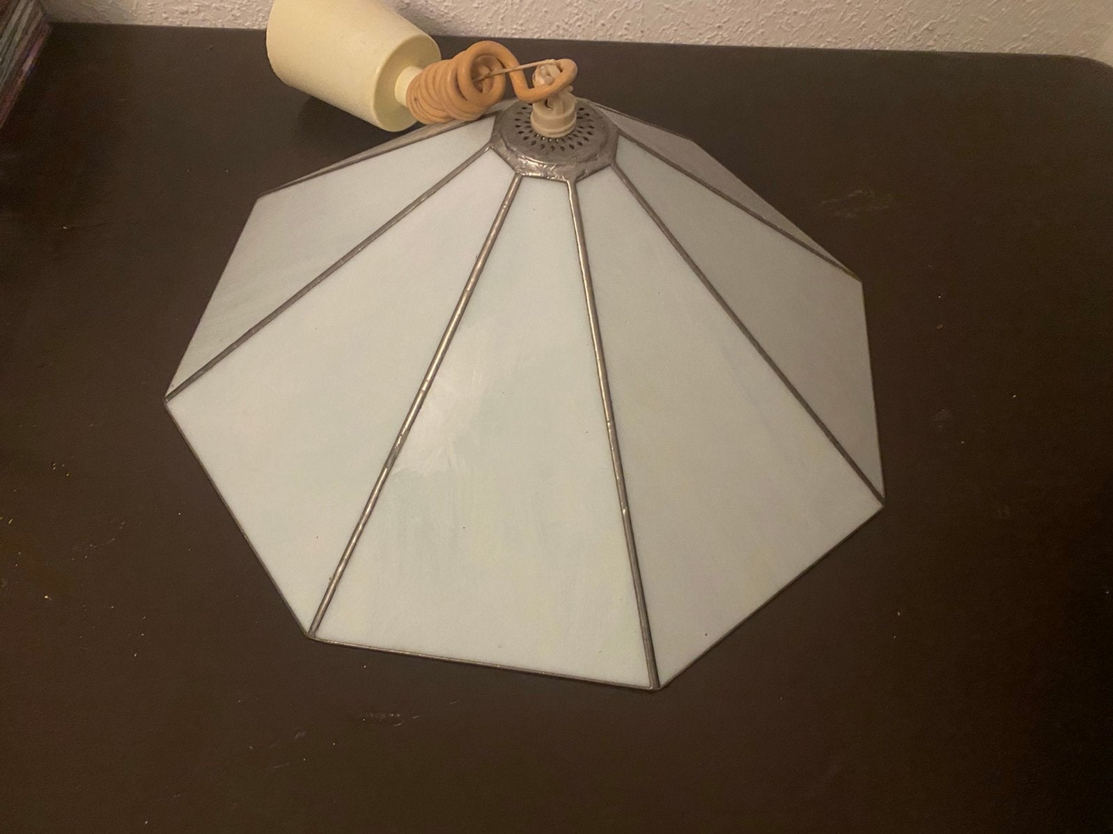 Prachtige oude glas in lood Tiffany lampenkap hanglamp, Ophalen of Verzenden, Glas