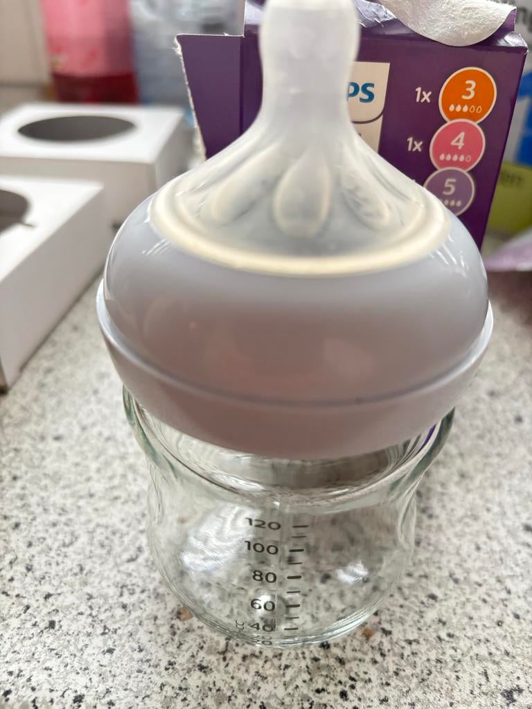 Glazen Philips Avent Natural Response mini fles met spenen, Ophalen of Verzenden, Zo goed als nieuw, Overige typen