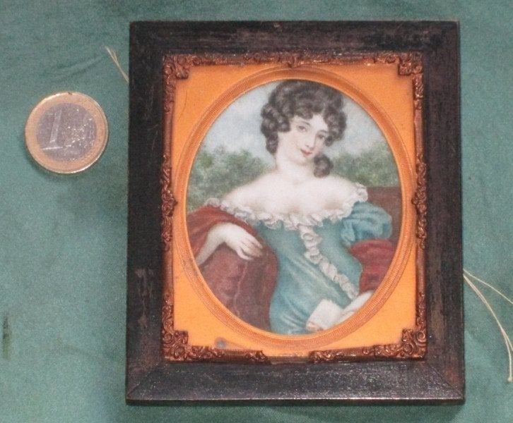 Miniatuur schilderij portret van een dame, Portret of Personen, Overige technieken, Ophalen of Verzenden, Klassiek