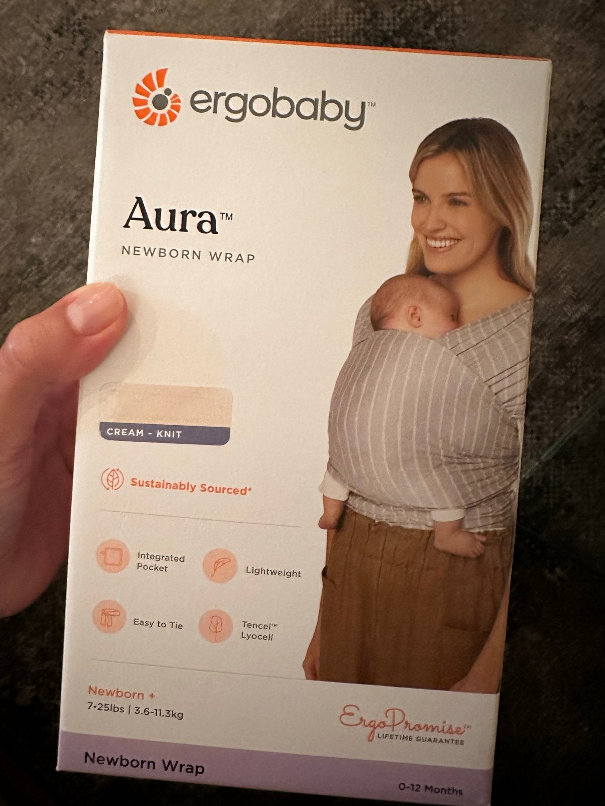 Ergobaby Aura Newborn Wrap - Crème gebreid, Overige merken, Draagdoek, Ophalen of Verzenden, Zo goed als nieuw