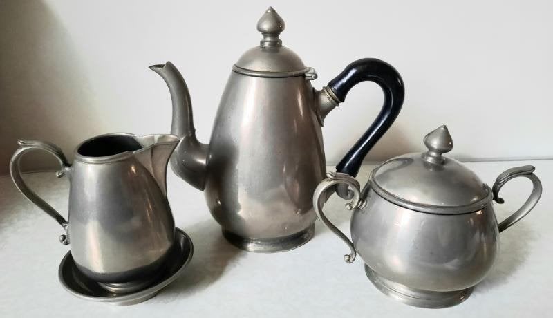Tinnen thee/koffie serviesje, Ophalen of Verzenden
