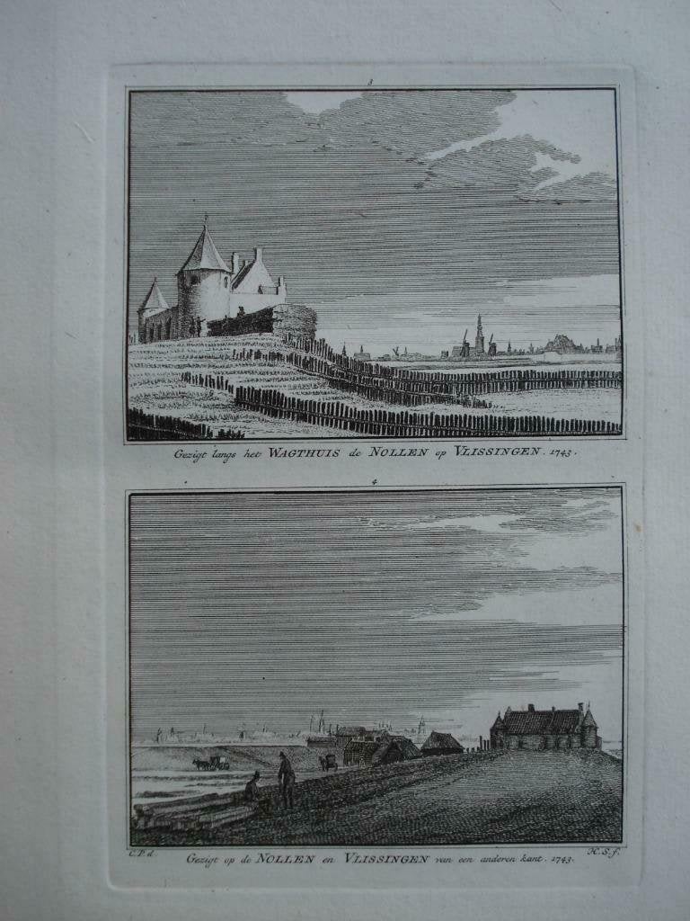 003-004 / Vlissingen de Nollen en Wachthuis Kopergeravure, Ophalen of Verzenden