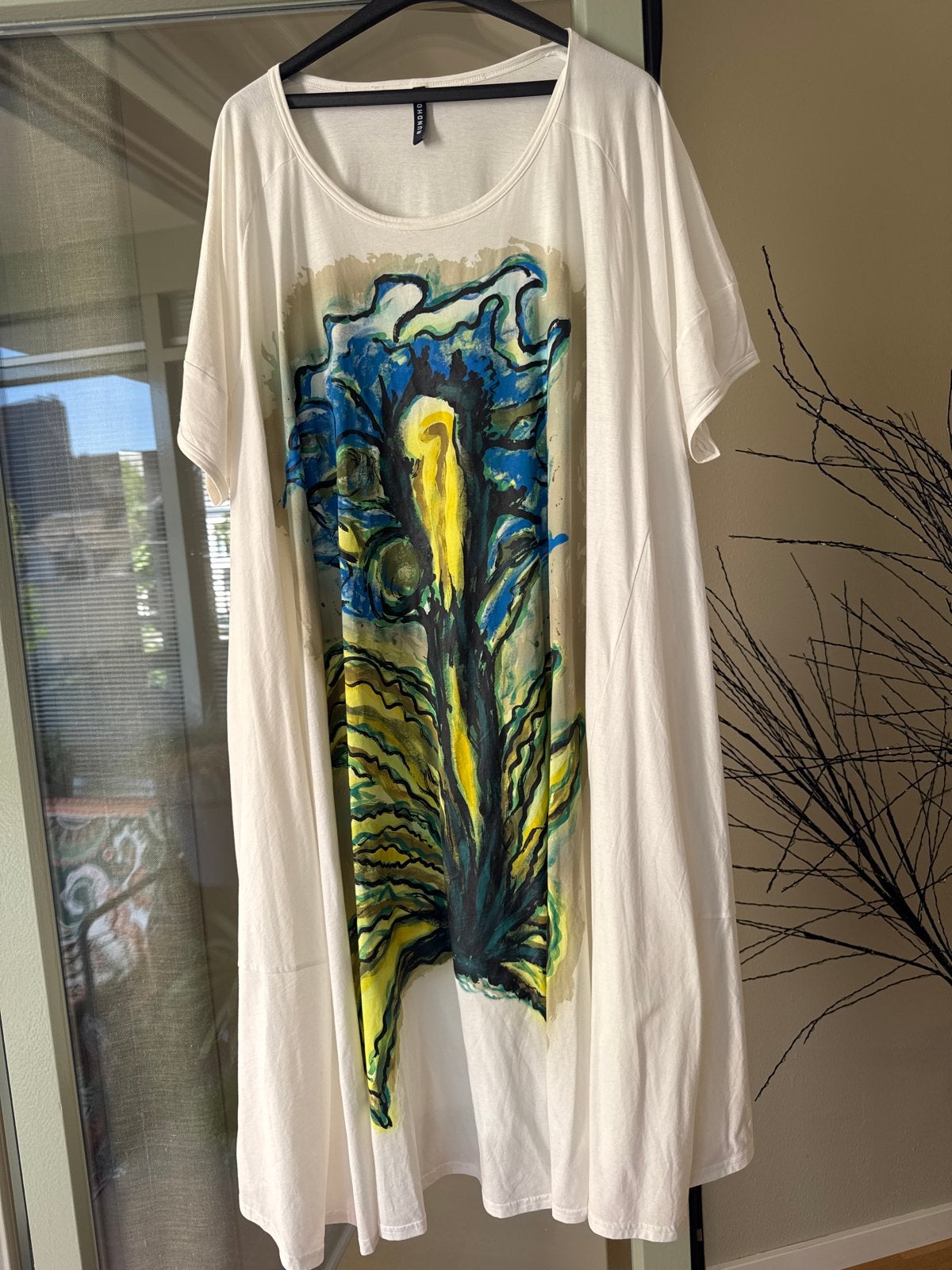 Rundholz Witte Jurk met Handgeschilderde Bloemprint, Kleding | Dames, Jurken, Verzenden, Wit, Maat 42/44 (L), Zo goed als nieuw