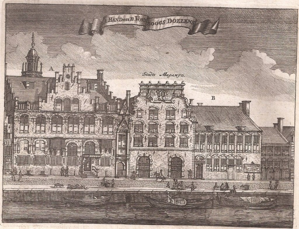 Amsterdam Gezicht op de Hand en Voetboogdoelen Stadsmagazijn, Antiek en Kunst, Stadsgezicht, Gravure, 12 cm, Met tekst