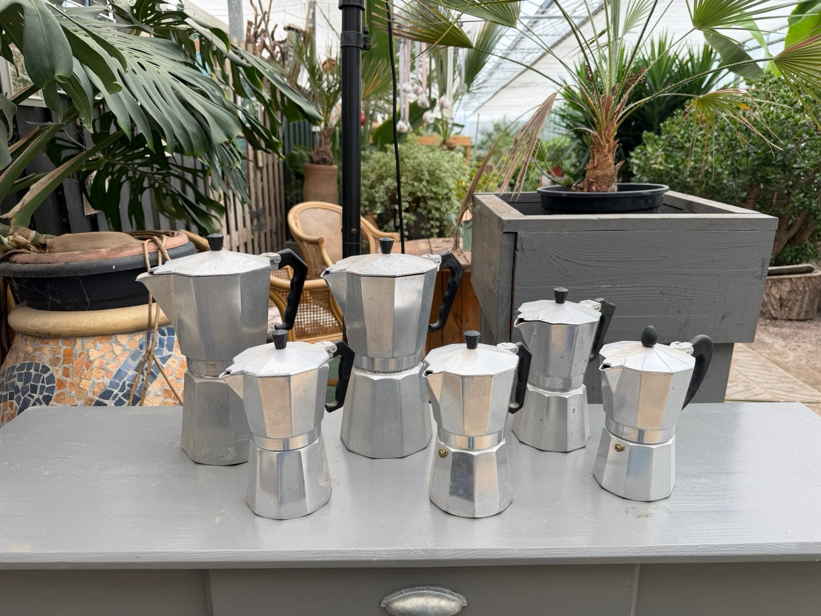 Kleine verzameling percolators, Ophalen of Verzenden, Gebruikt, Overige modellen, Gemalen koffie