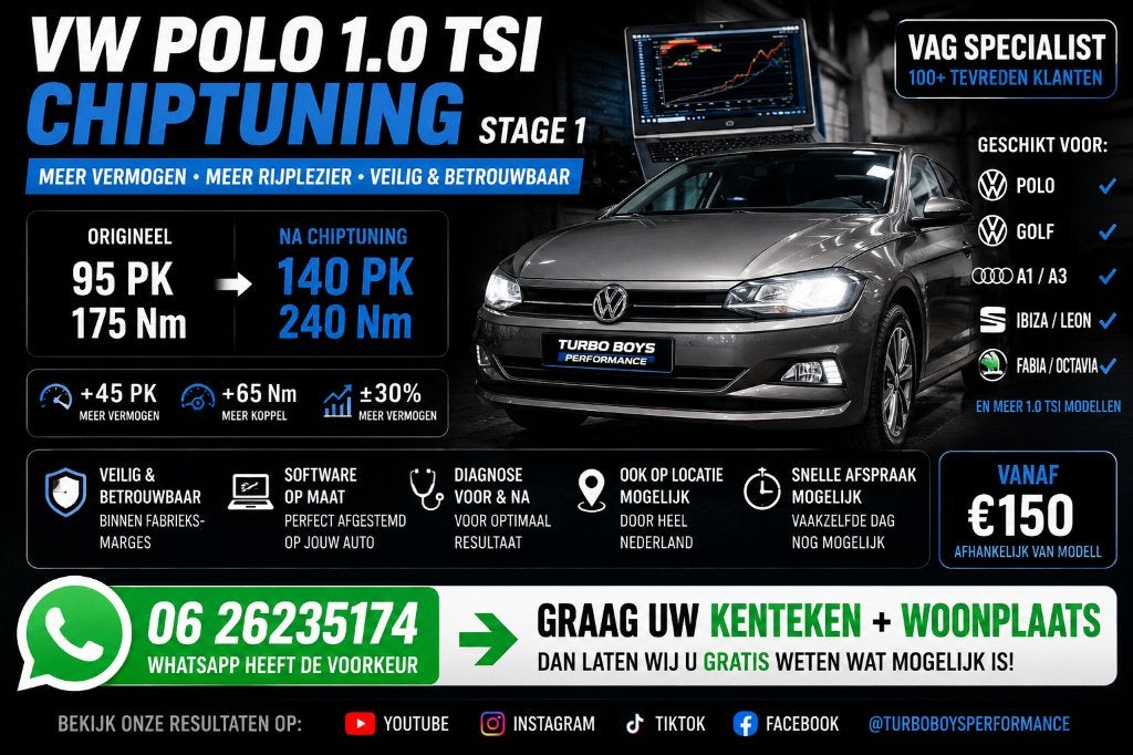 VW Polo 1.0 TSI  Chiptuning Stage 1 | +45PK +65Nm Vanaf €150, Ophalen