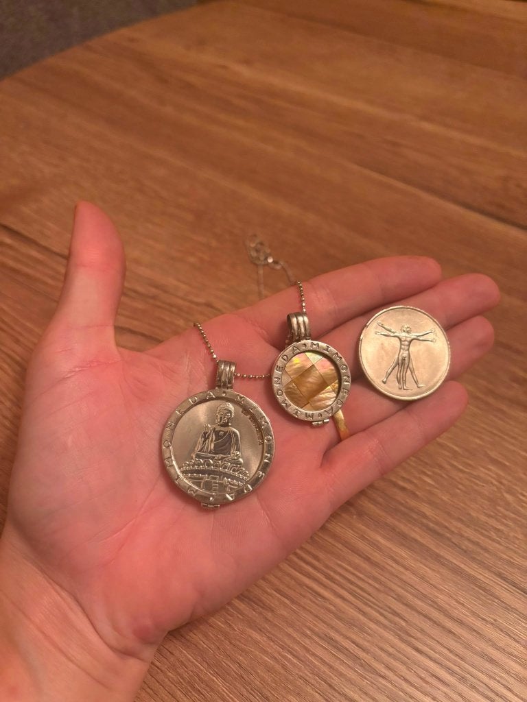 Mi moneda ketting + 3 munten + 2 houders, Ophalen, Zo goed als nieuw, Zilver, Zilver