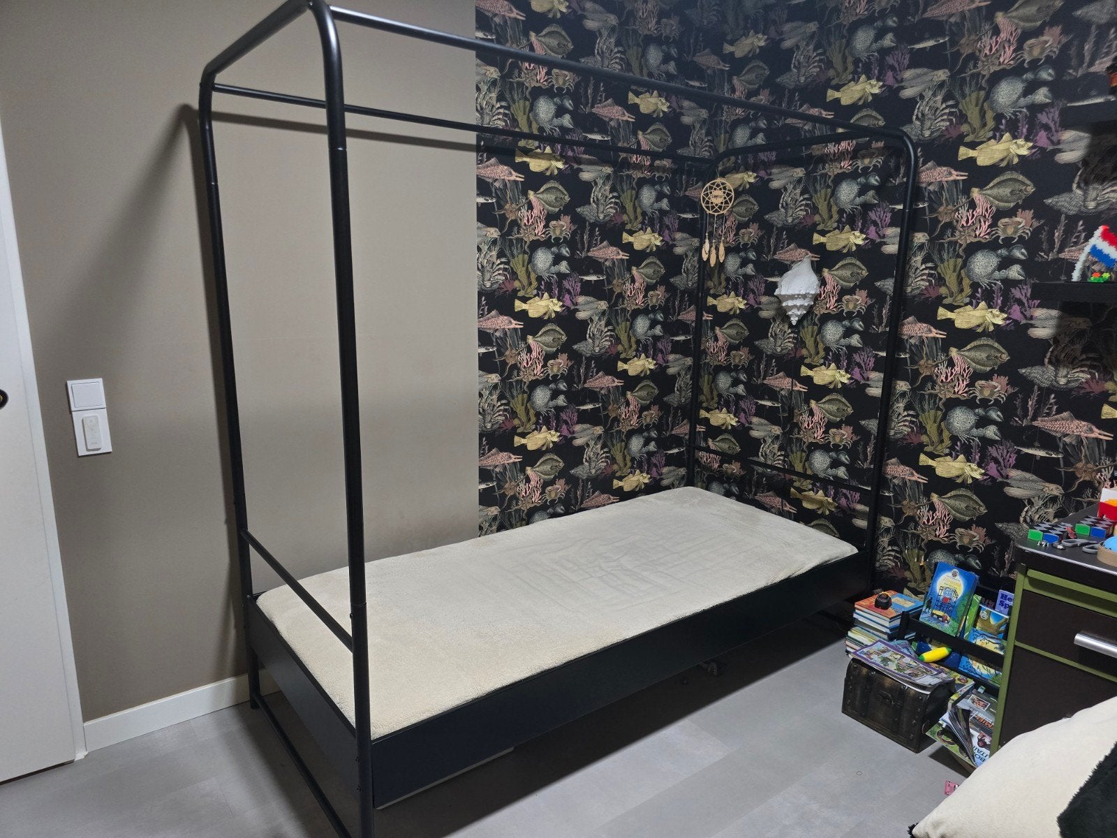 vtwonen bed bunk hemelbed metaal 90x200 cm - zwart, Huis en Inrichting, Ophalen, 90 cm, Eenpersoons, Zwart