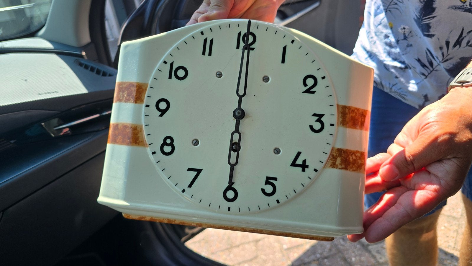 Art Deco Porseleinen Keukenklok - Crème met Bruine Accent, Ophalen