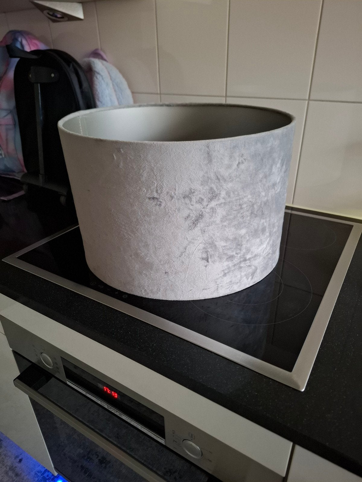 Grijze ronde lampenkap, Gebruikt, Overige typen, Rond, Ophalen of Verzenden