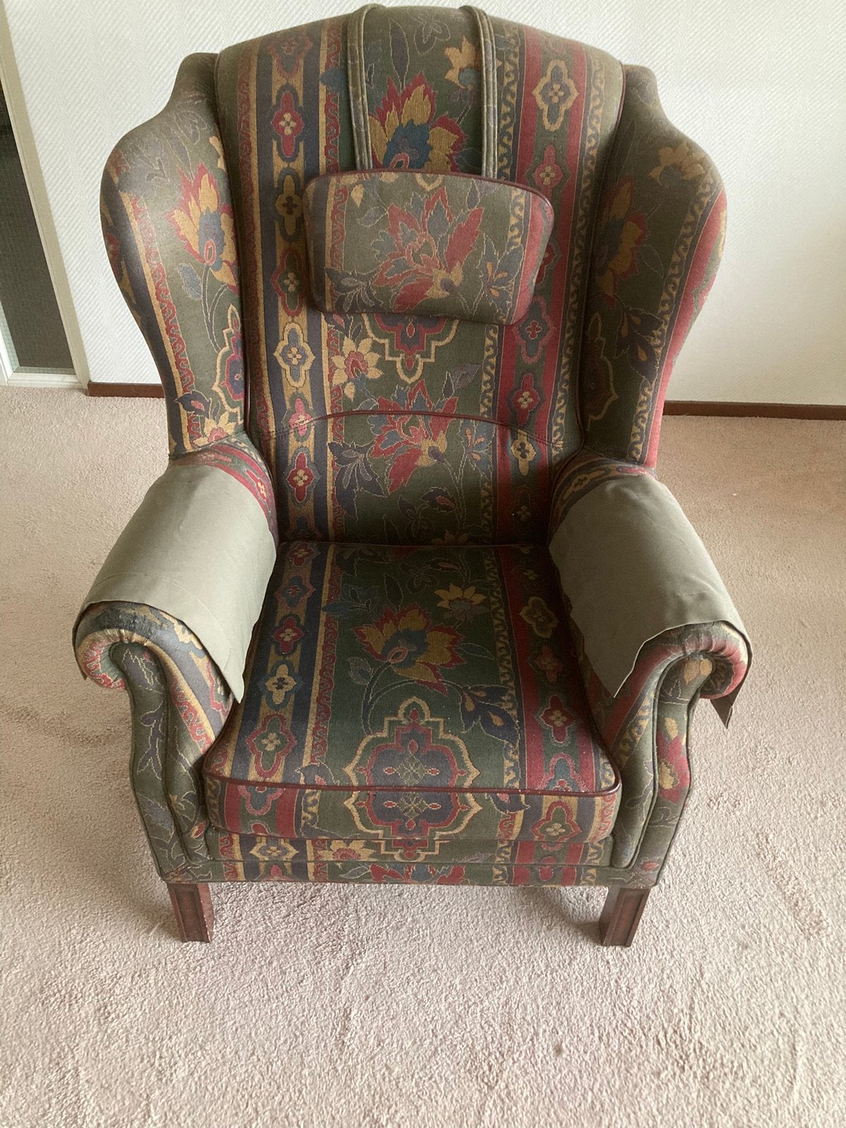 Statige fauteuil te koop, Ophalen, Hout, Gebruikt, 75 tot 100 cm