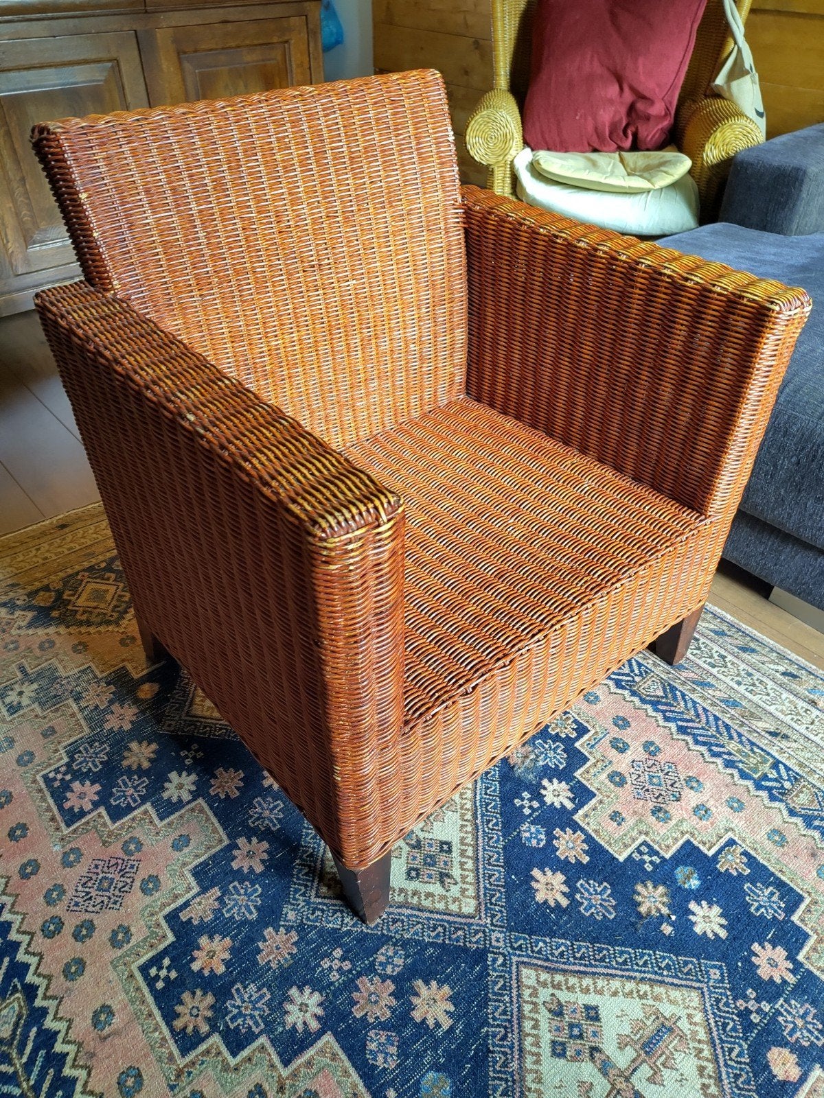 Rotan fauteuil - ruime rieten stoel, Huis en Inrichting, Fauteuils, Ophalen, Gebruikt, Minder dan 75 cm, Riet of Rotan