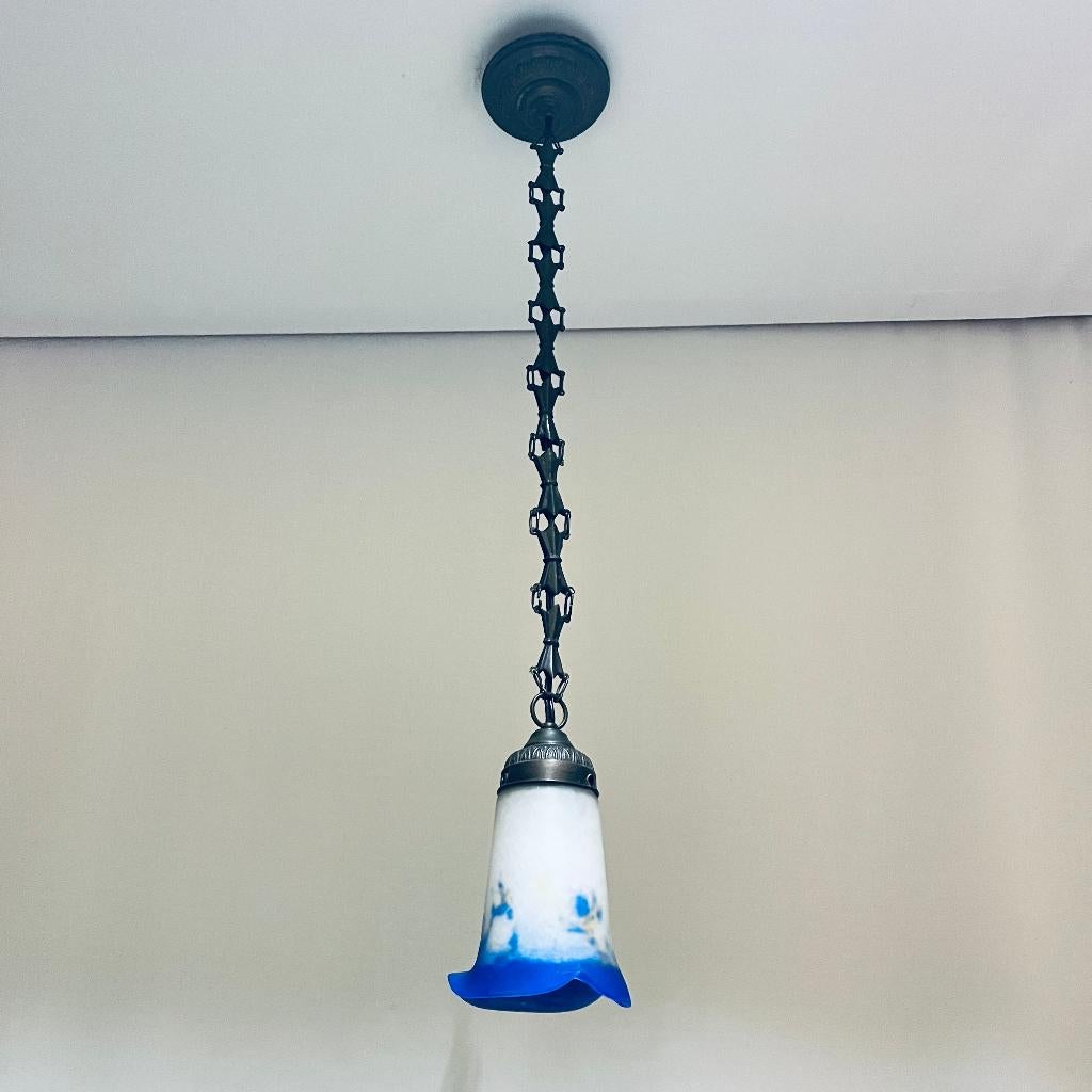 art nouveau art deco hanglamp pâte de verre Muller Freres, Antiek en Kunst, Antiek | Lampen, Ophalen of Verzenden