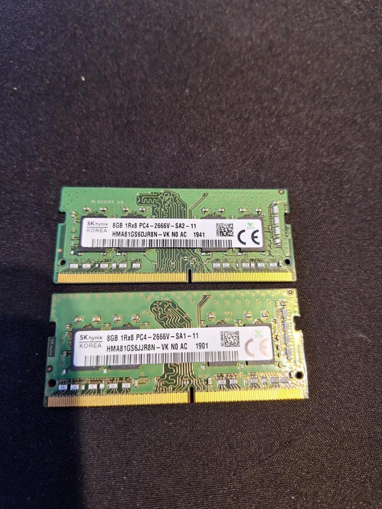 Laptop geheugen 16GB DDR4 SODIMM ram PC4 2666 (2x 8GB), Computers en Software, RAM geheugen, DDR4, Ophalen of Verzenden, Zo goed als nieuw