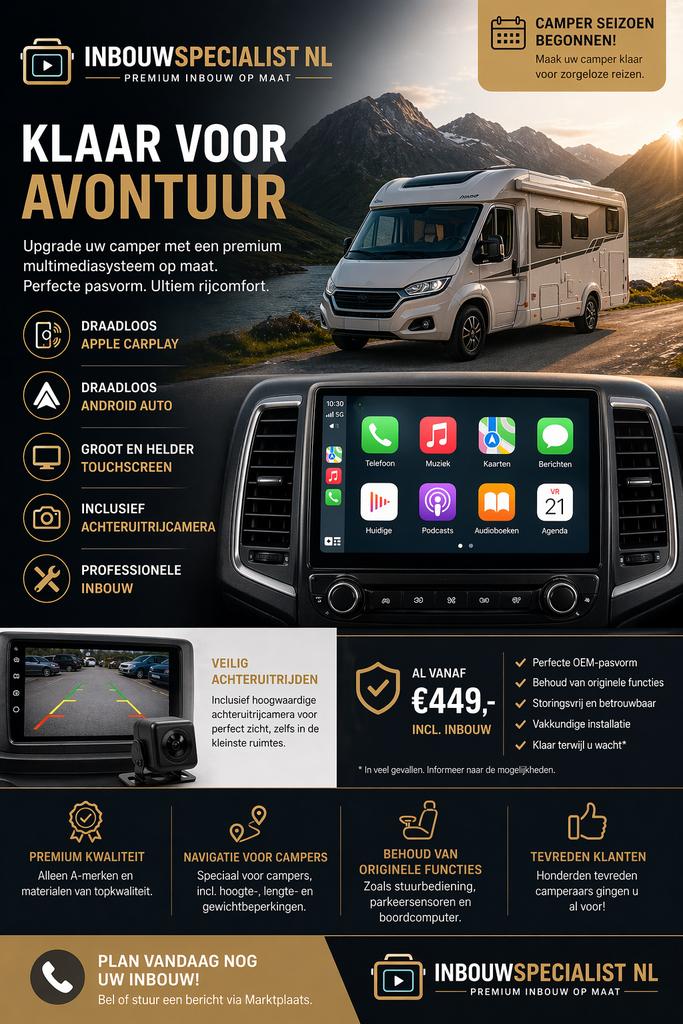 CarPlay & Achteruitrijcamera Camper | Direct Ingebouwd, Auto diversen, Ophalen of Verzenden, Zo goed als nieuw