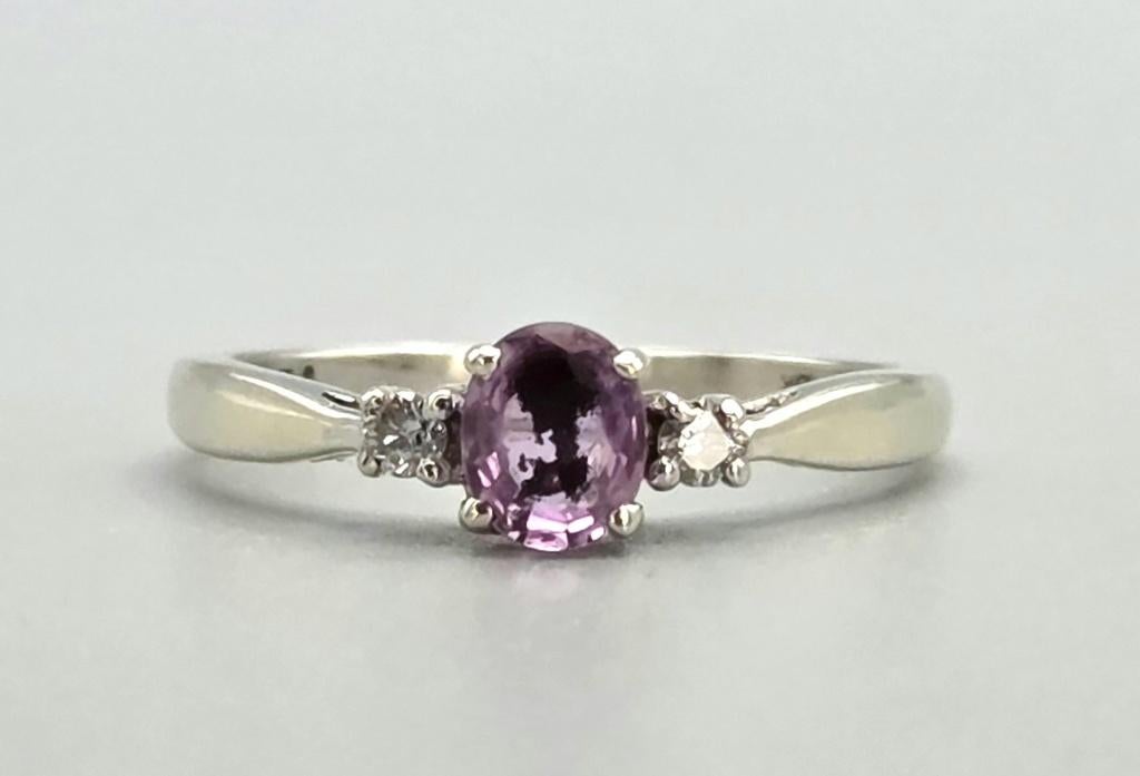 Gouden Vintage ring rosé saffier en diamant. 2026/176., ., Ophalen of Verzenden, ., Roze