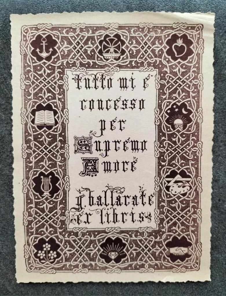 Exlibris - G. Ballarate (1949, gesigneerd) (anker lier hart), Origineel, 13 cm, 10 cm, 1900 - 1949