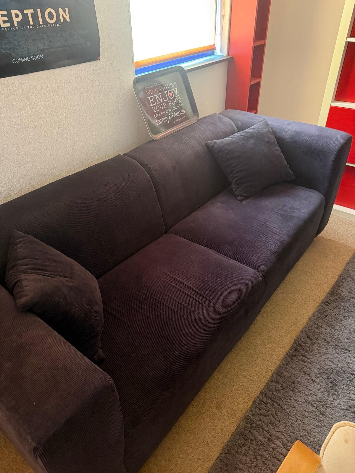 Comfortabele zwarte bank met kussens, Ophalen, Gebruikt, 100 tot 125 cm, 150 tot 200 cm
