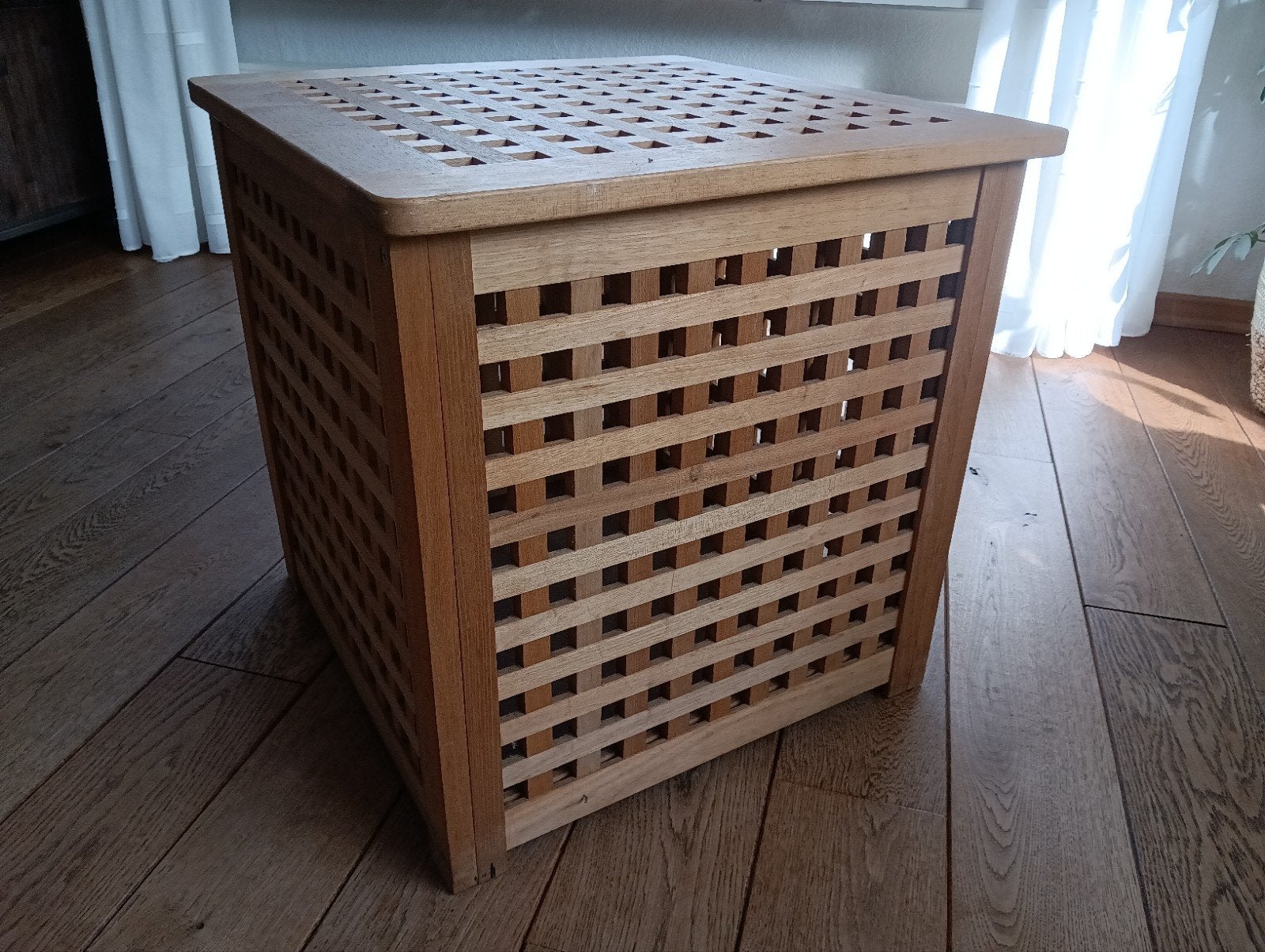 Ikea Hol, houten bijzettafel/opbergkubus met roosterpatroon, Gebruikt, Vierkant, 55 tot 75 cm, Ophalen