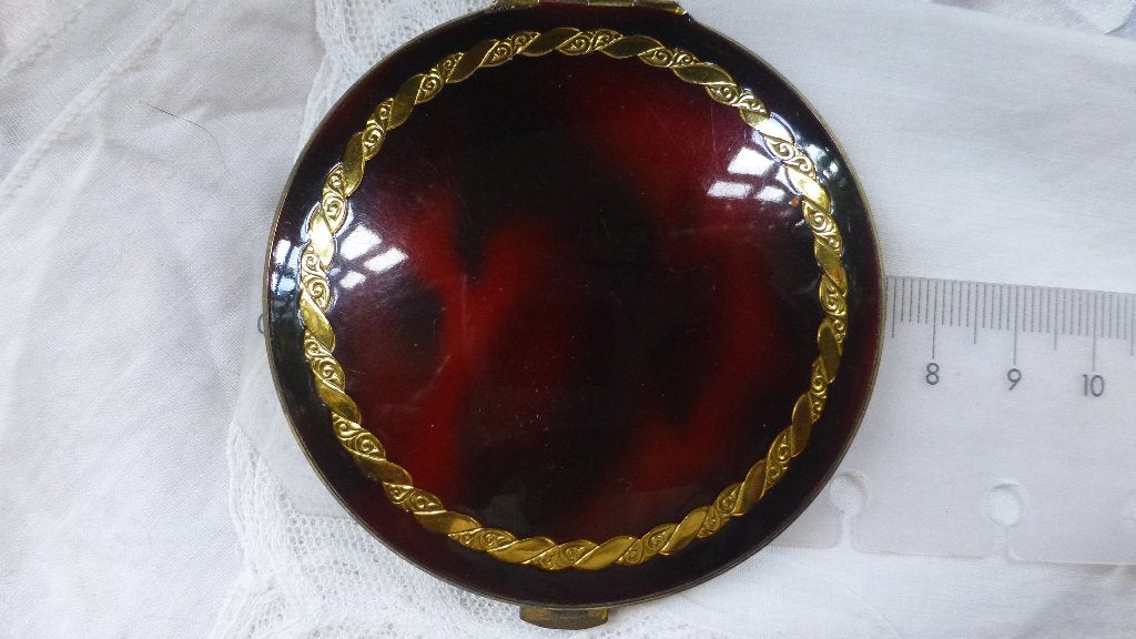 Chique Vintage Poederdoos faux-Schildpad en verguld, Ophalen of Verzenden