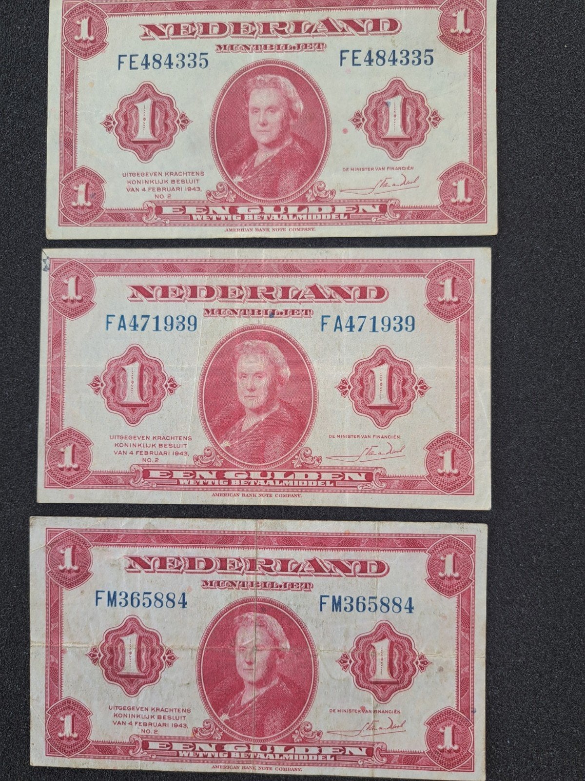 3x 1 Gulden biljetten Nederland 1943, Postzegels en Munten, Bankbiljetten | Nederland, Ophalen of Verzenden, 1 gulden, Setje