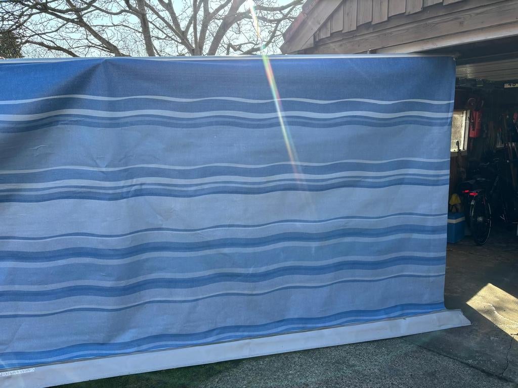 Blauw gestreepte luifel voor caravan of camper, Ophalen of Verzenden, Gebruikt