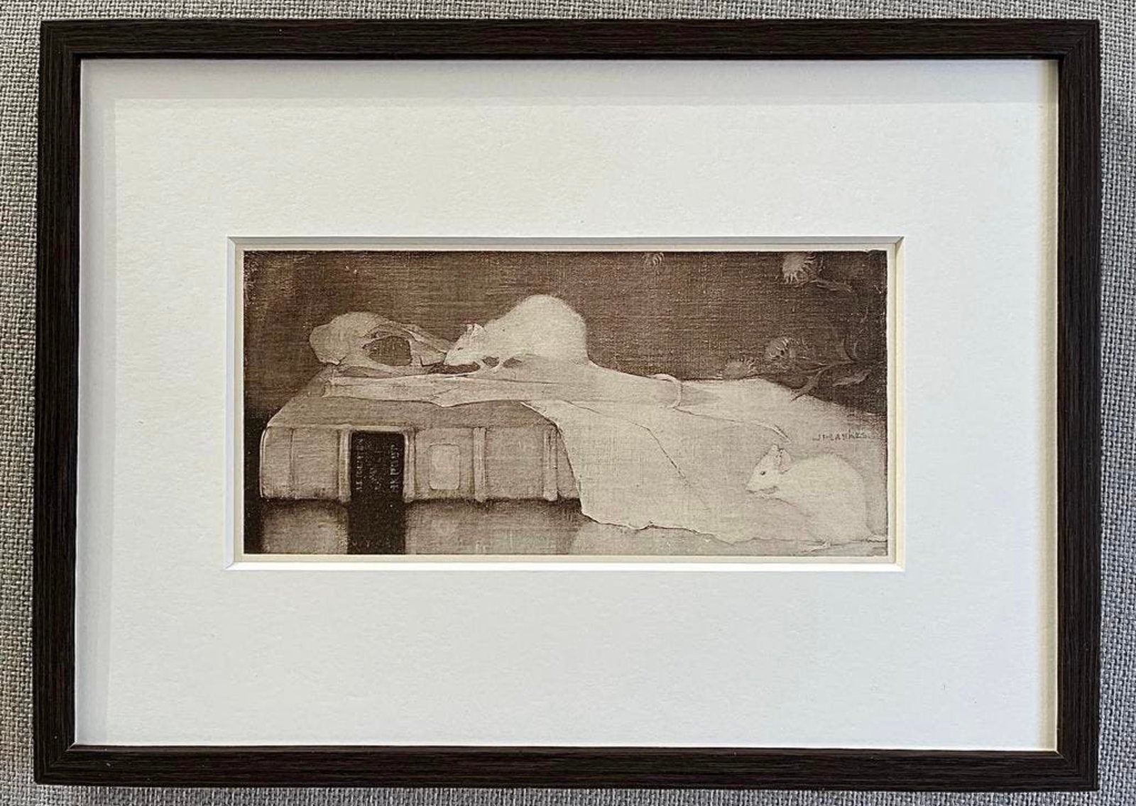 Jan Mankes 1889-1920 / Muizen op Perkamenten Boek 1923, Antiek en Kunst, Kunst | Etsen en Gravures, Ingelijst, Verzenden, Gravure