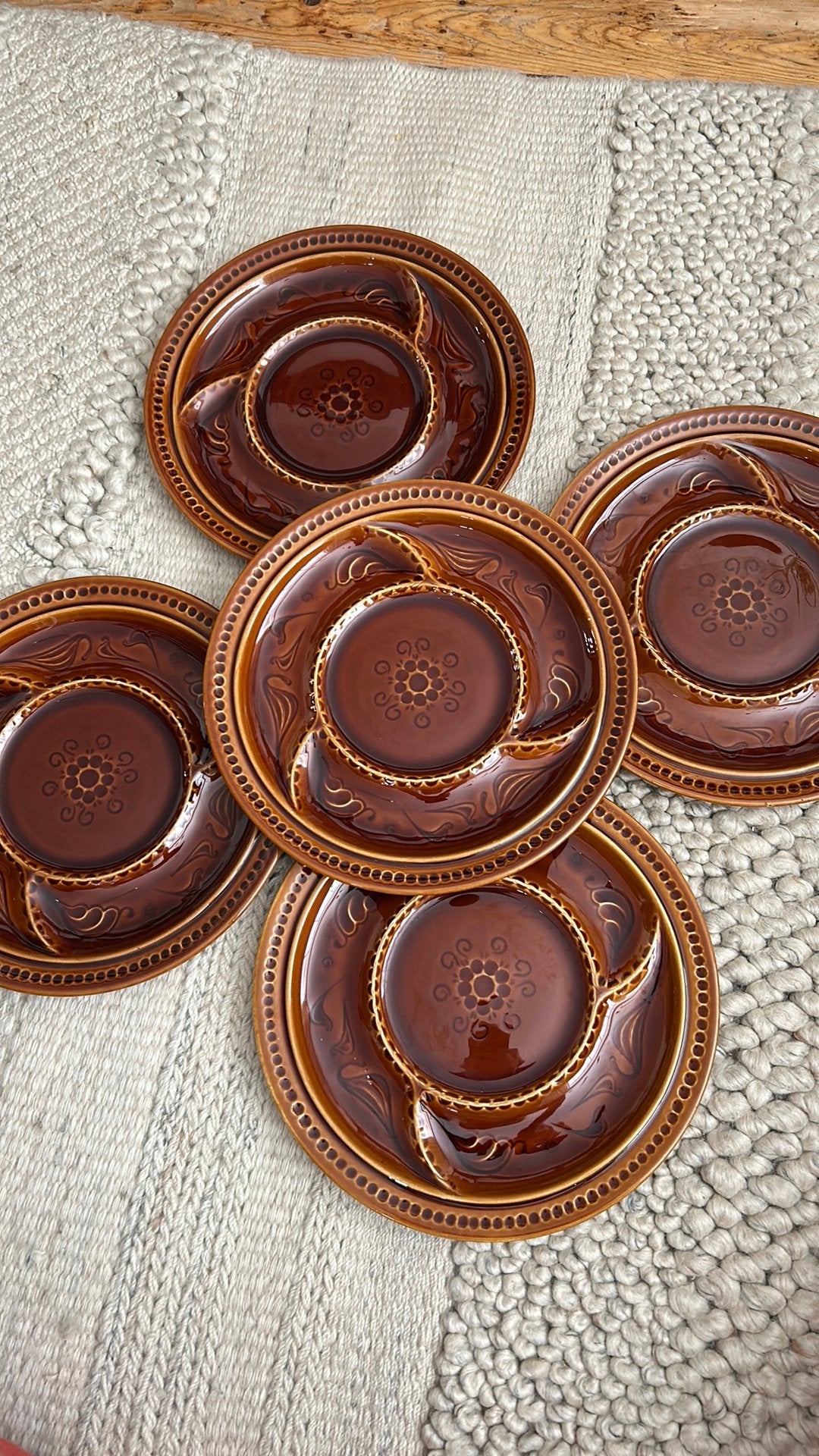 Vintage 1970s fondueborden gourmetborden majolica, Huis en Inrichting, Keuken | Servies, Ophalen of Verzenden, Gebruikt, Vintage