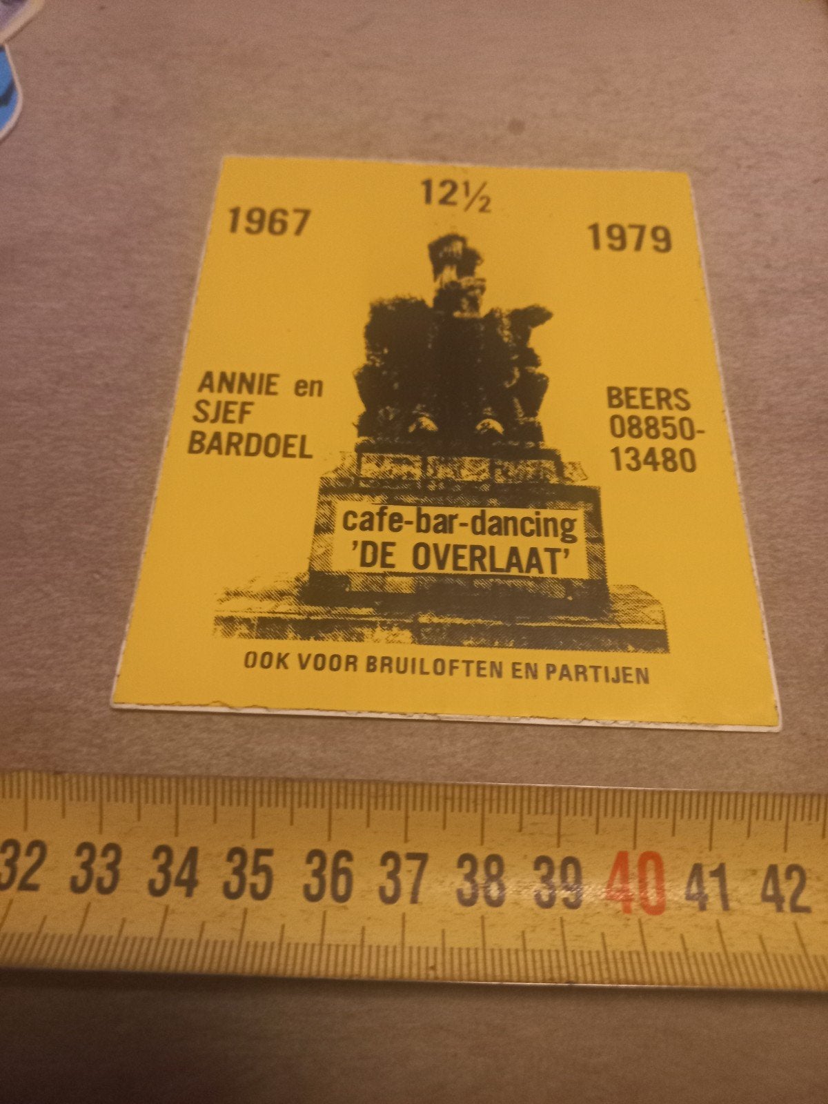 Vintage sticker Café-Bar-Dancing 'De Overlaat' Beers, Verzamelen, Ophalen of Verzenden, Gebruikt