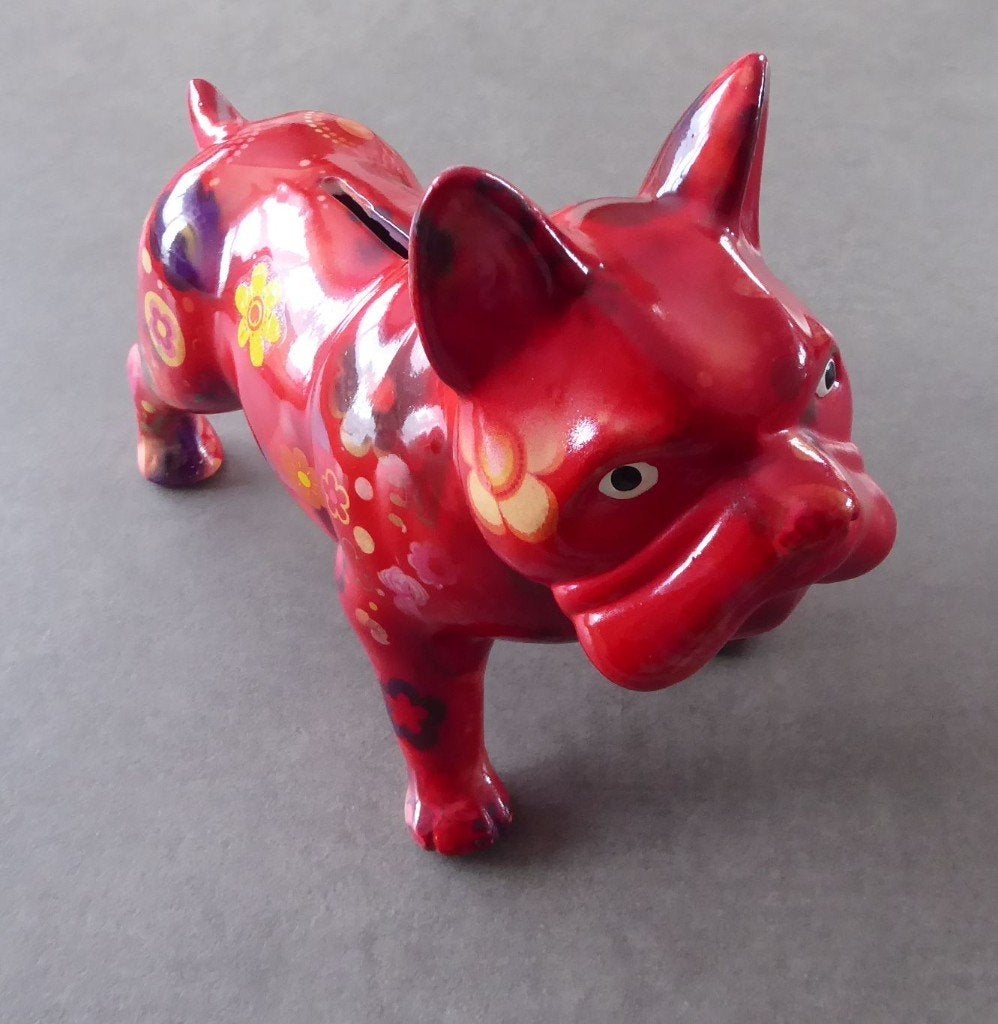 Decoratieve spaarpot "Pomme-pidou" : Rode Bulldog Jack, Verzenden, Zo goed als nieuw, Steen, Aardewerk of Keramiek, Dier