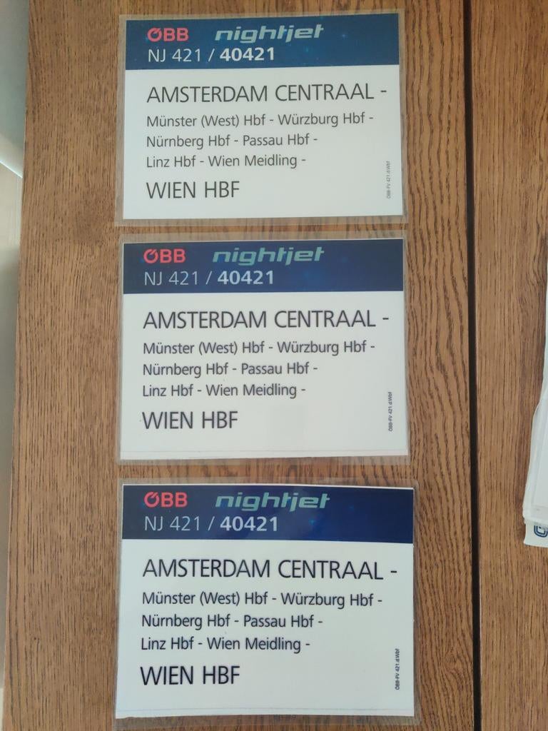 Koersbord Nightjet 421/40421 Amsterdam - Wenen, Ophalen of Verzenden, Gebruikt, Trein, Overige typen