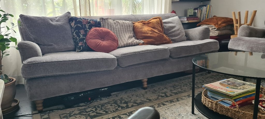 Landelijke bank van loberon, 3 zits, grijs taupe, 2 stuks, Ophalen, Gebruikt, 75 tot 100 cm, Landelijk