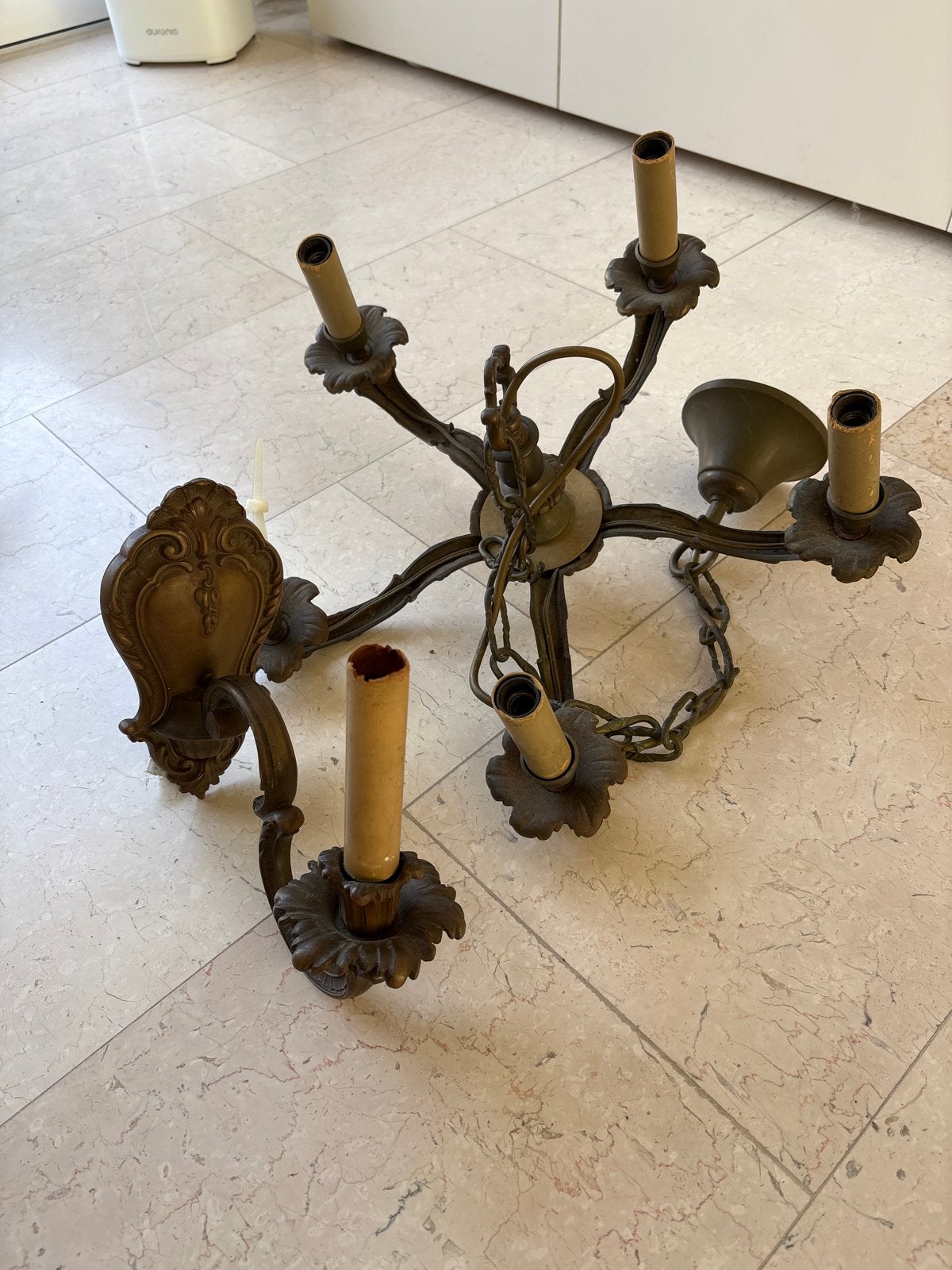Antieke bronzen kroonluchter en wandlamp set, Ophalen