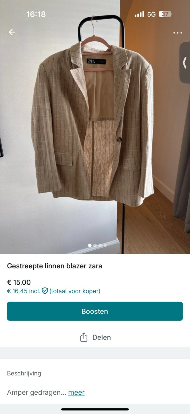 Zara gestreepte linnen blazer, Verzenden, Beige, Zo goed als nieuw, Jasje