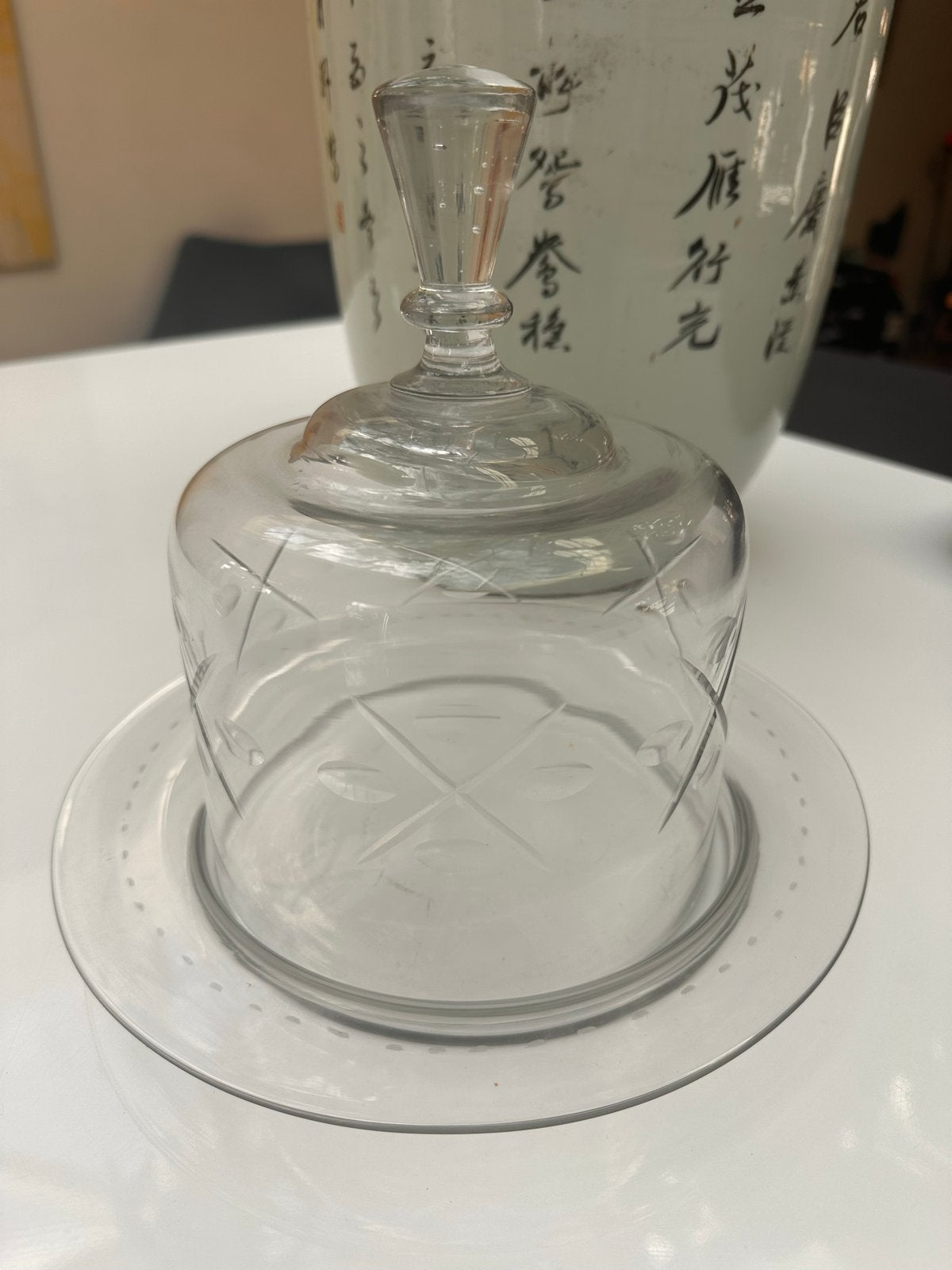 Antieke glazen kaasstolp met schaal, Antiek en Kunst, Ophalen