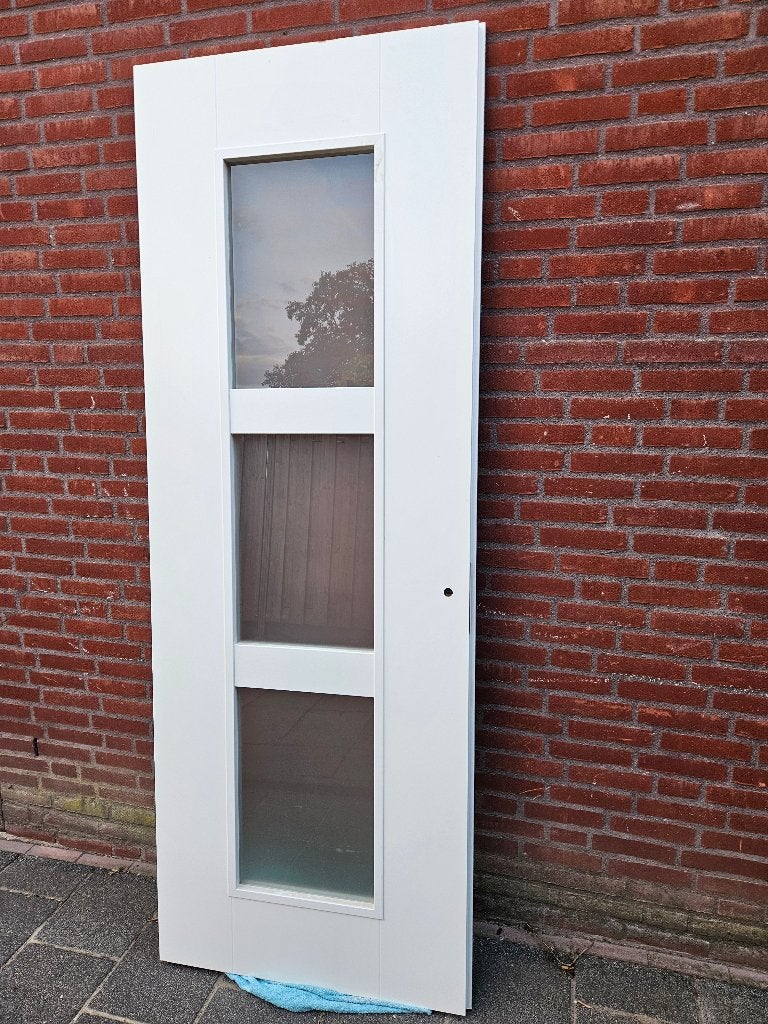 Jan des Bouvrie opdekdeur 231,5 x 83 melkglas Rechts, Ophalen, 80 tot 100 cm, Binnendeur, Zo goed als nieuw