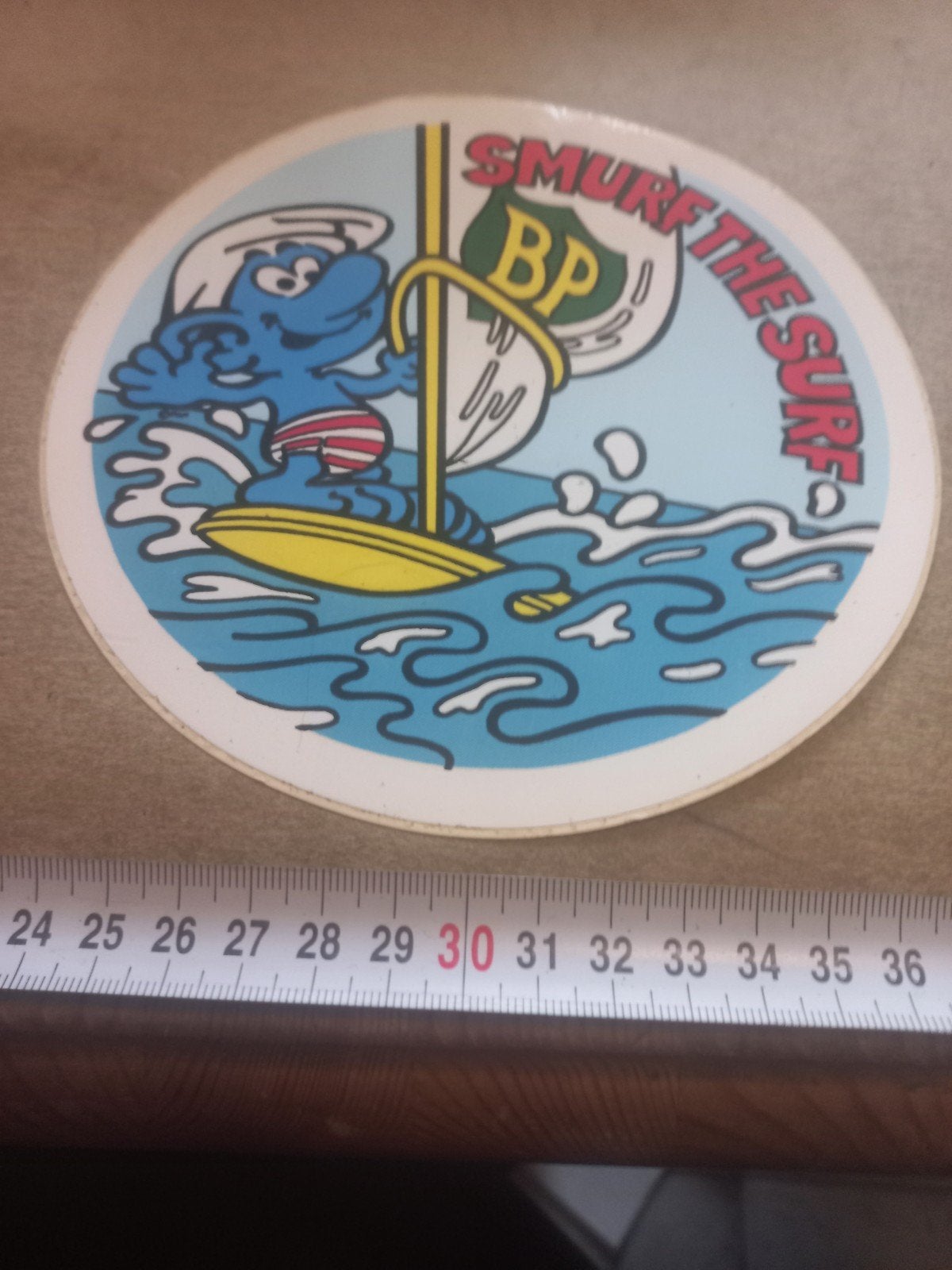 Vintage Smurf the Surf BP sticker, Ophalen of Verzenden, Gebruikt, Overige typen