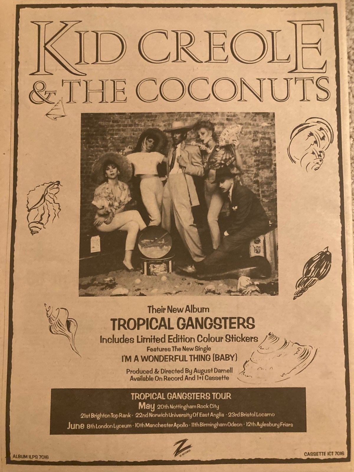 KID CREOLE & COCONUTS Tropical Gangsters tour A3 advertentie, Ophalen of Verzenden, Gebruikt