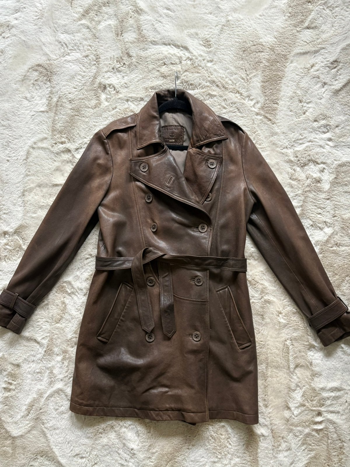 Timberland lams leren trenchcoat / lange jas - Maat L, Ophalen, Zo goed als nieuw, Maat 42/44 (L), Bruin