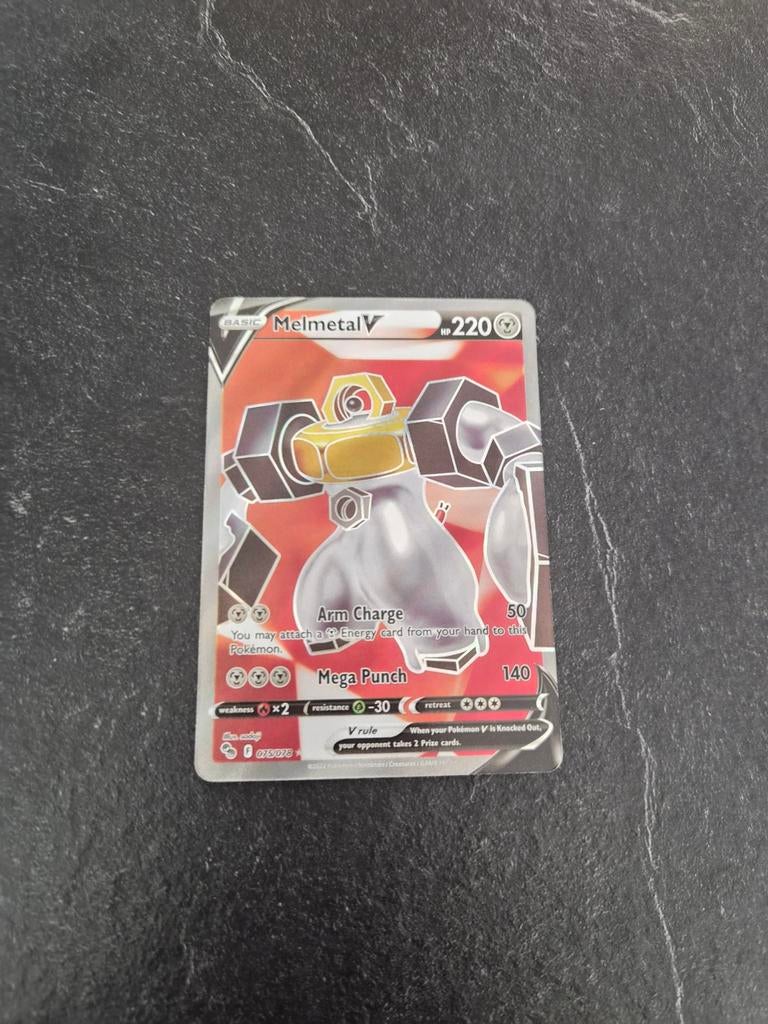 Melmetal V Pokémon kaart (met hard sleeve), Ophalen of Verzenden, Zo goed als nieuw, Losse kaart