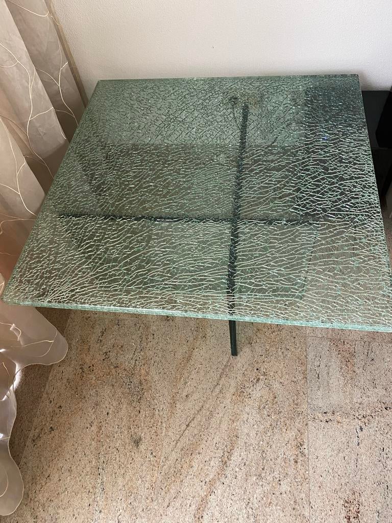 Glazen craquelé salontafel - Gratis af te halen, Ophalen, Gebruikt, 50 tot 100 cm, Vierkant