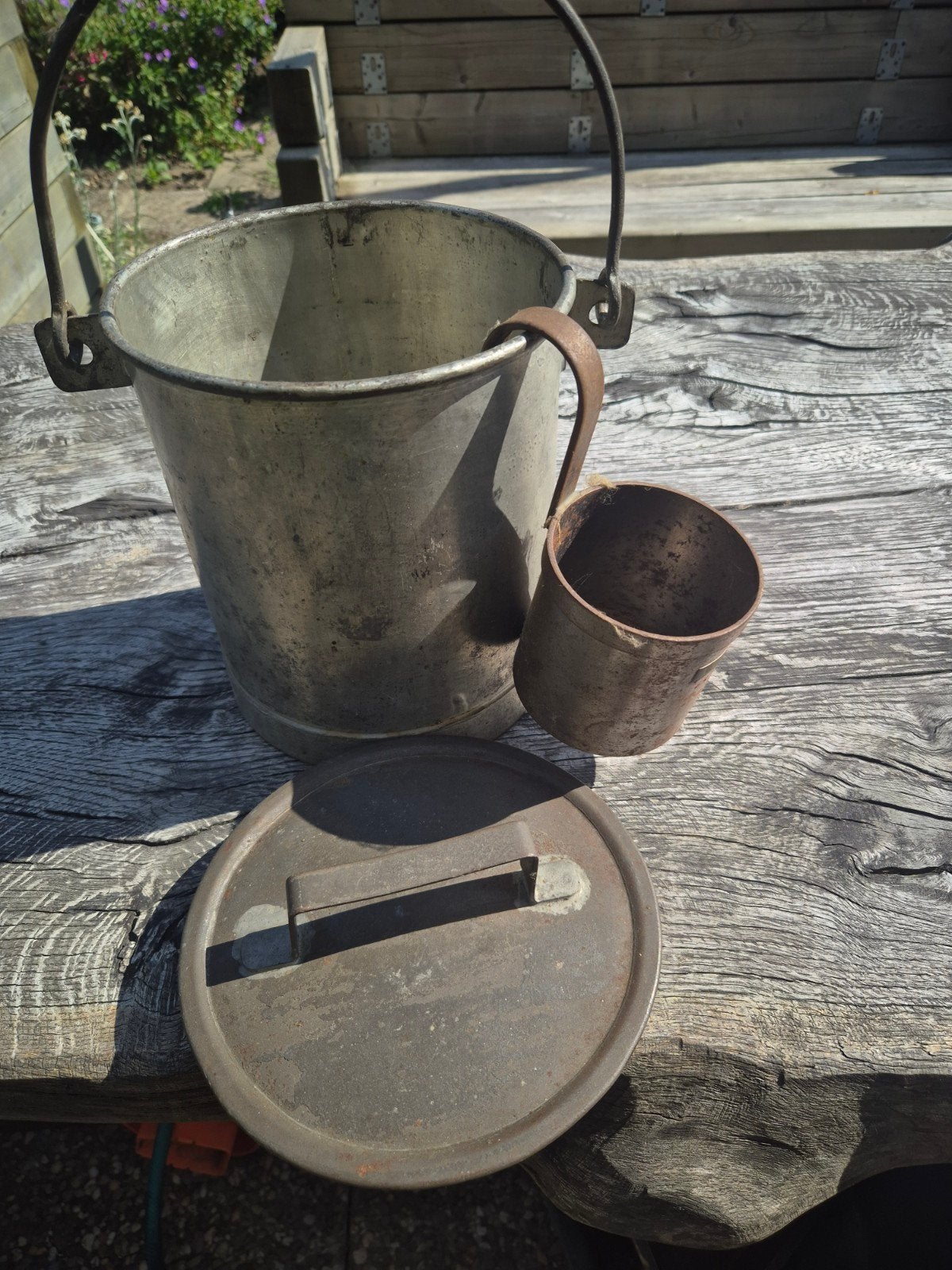 Antieke melkemmer met geijkte maatbeker - 1/2 liter, Antiek en Kunst, Ophalen