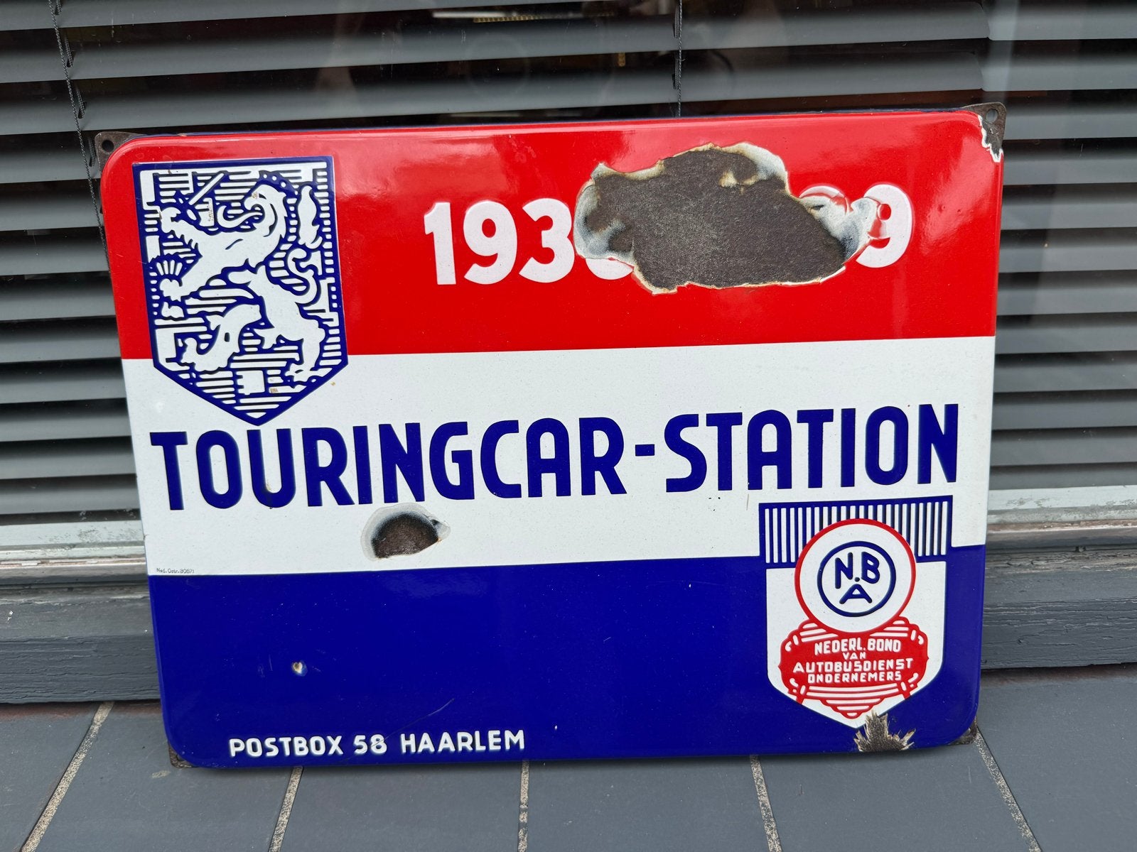 Vintage Emaille Touringcar-Station Bord 1930-1939, Ophalen of Verzenden