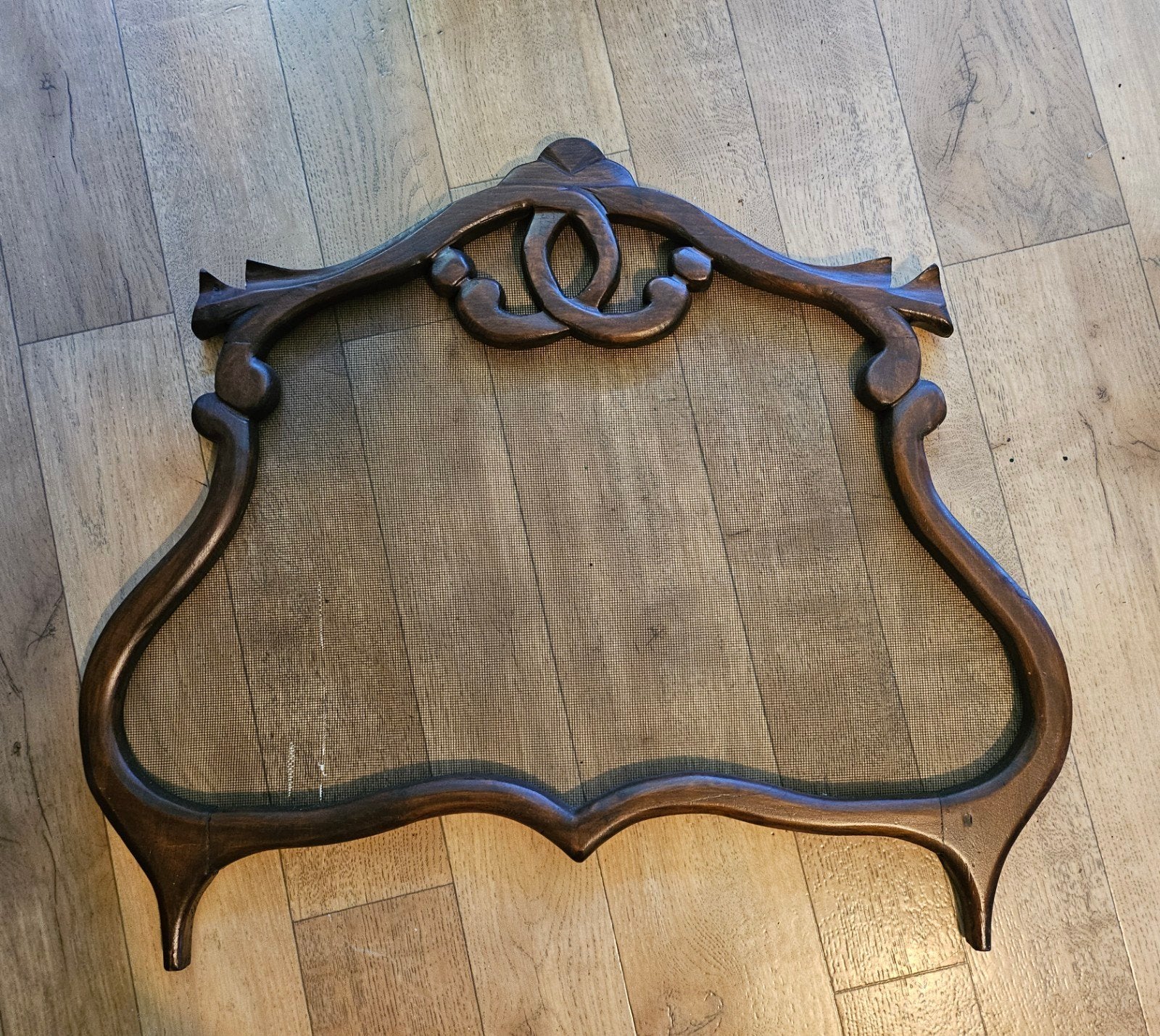 Antiek Nederlands haardscherm met donkerhouten frame, Ophalen of Verzenden