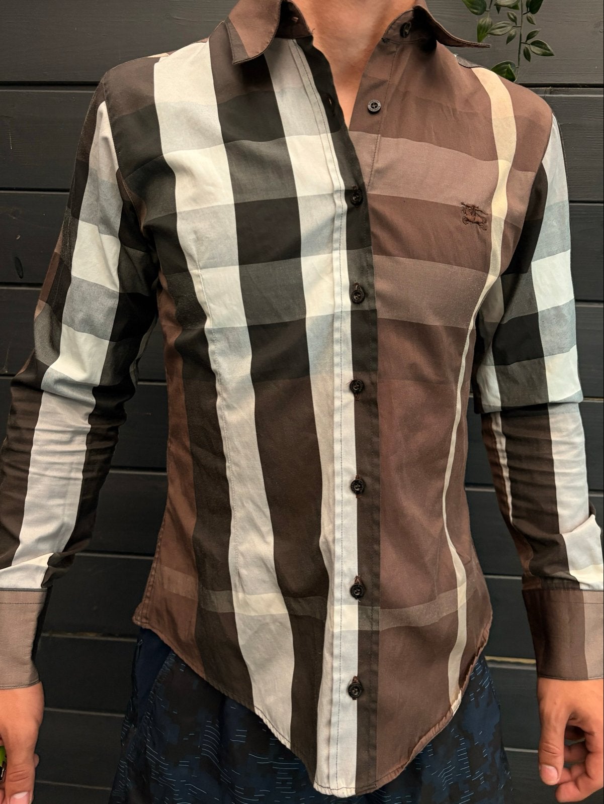 Burberry geruit overhemd met lange mouwen, Ophalen of Verzenden, Zo goed als nieuw, Bruin
