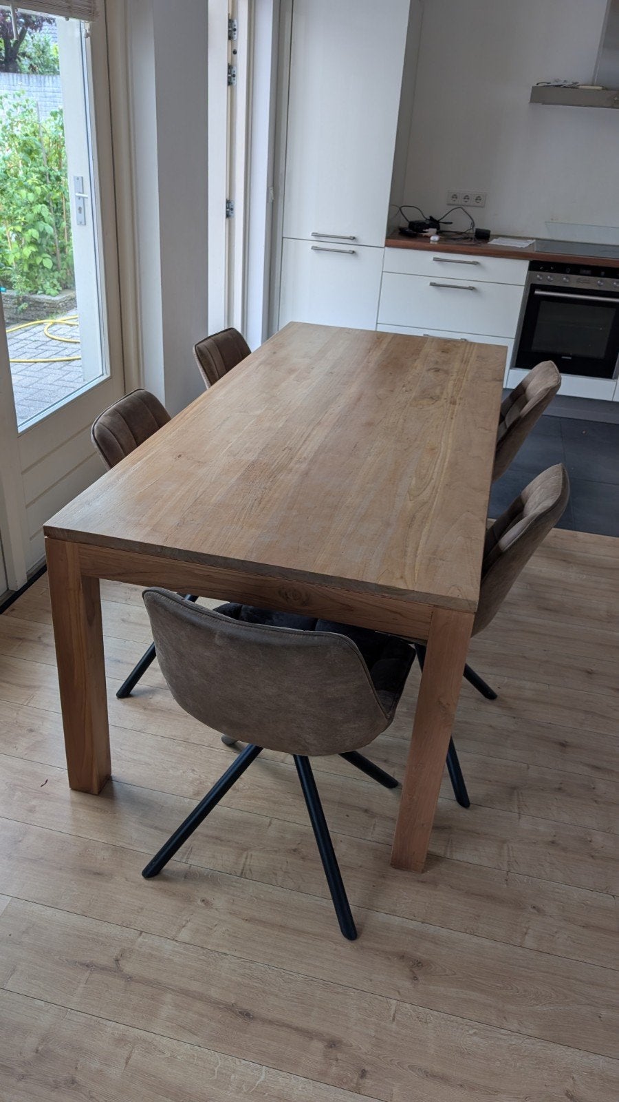 Houten eettafel 90 x 200 x75 Teak hout, Ophalen, Gebruikt, 50 tot 100 cm, 150 tot 200 cm