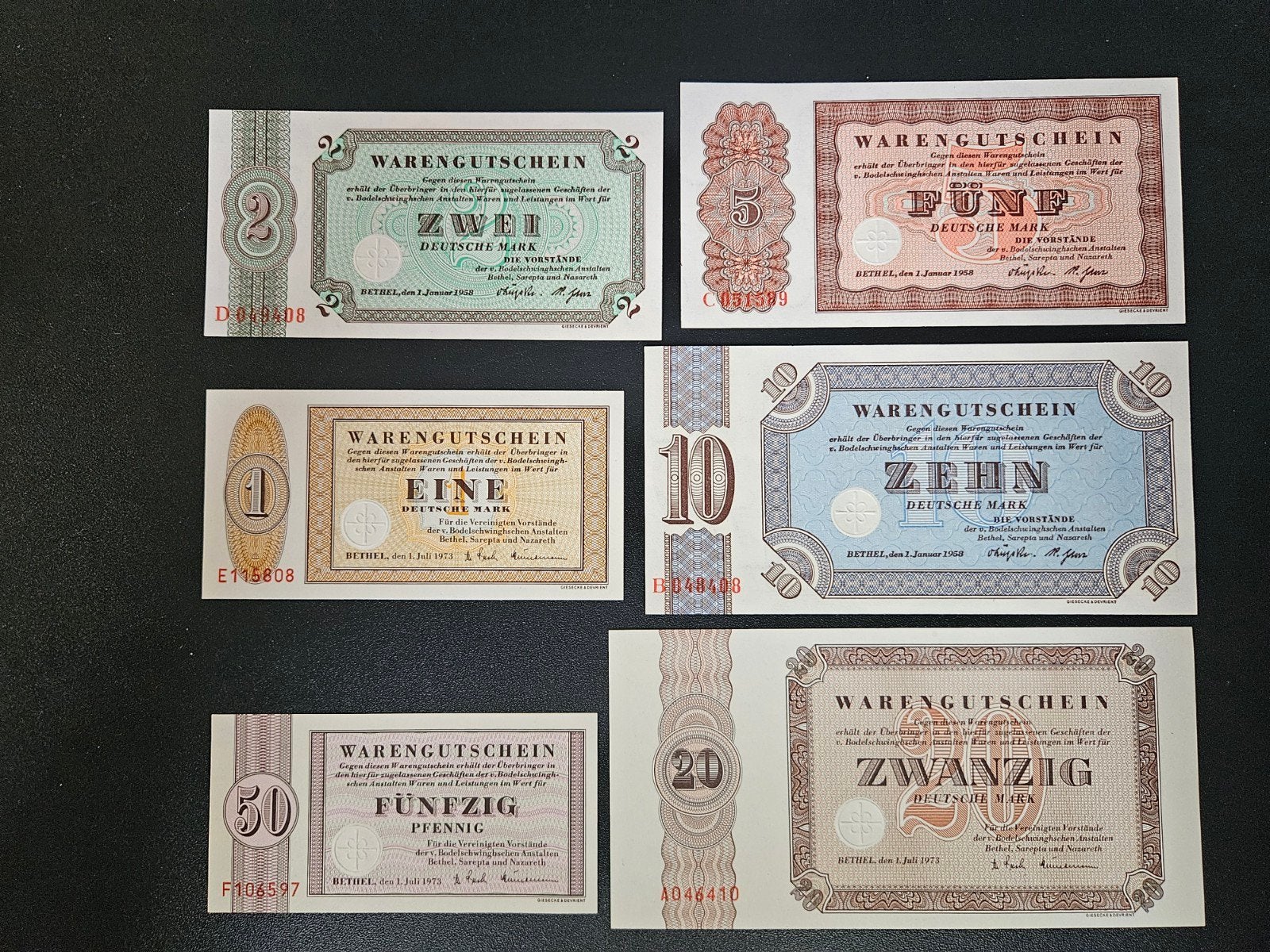 Duitsland Bethel warengutschein 3x 1958, 3x 1973 UNC, Ophalen of Verzenden, Duitsland, Setje